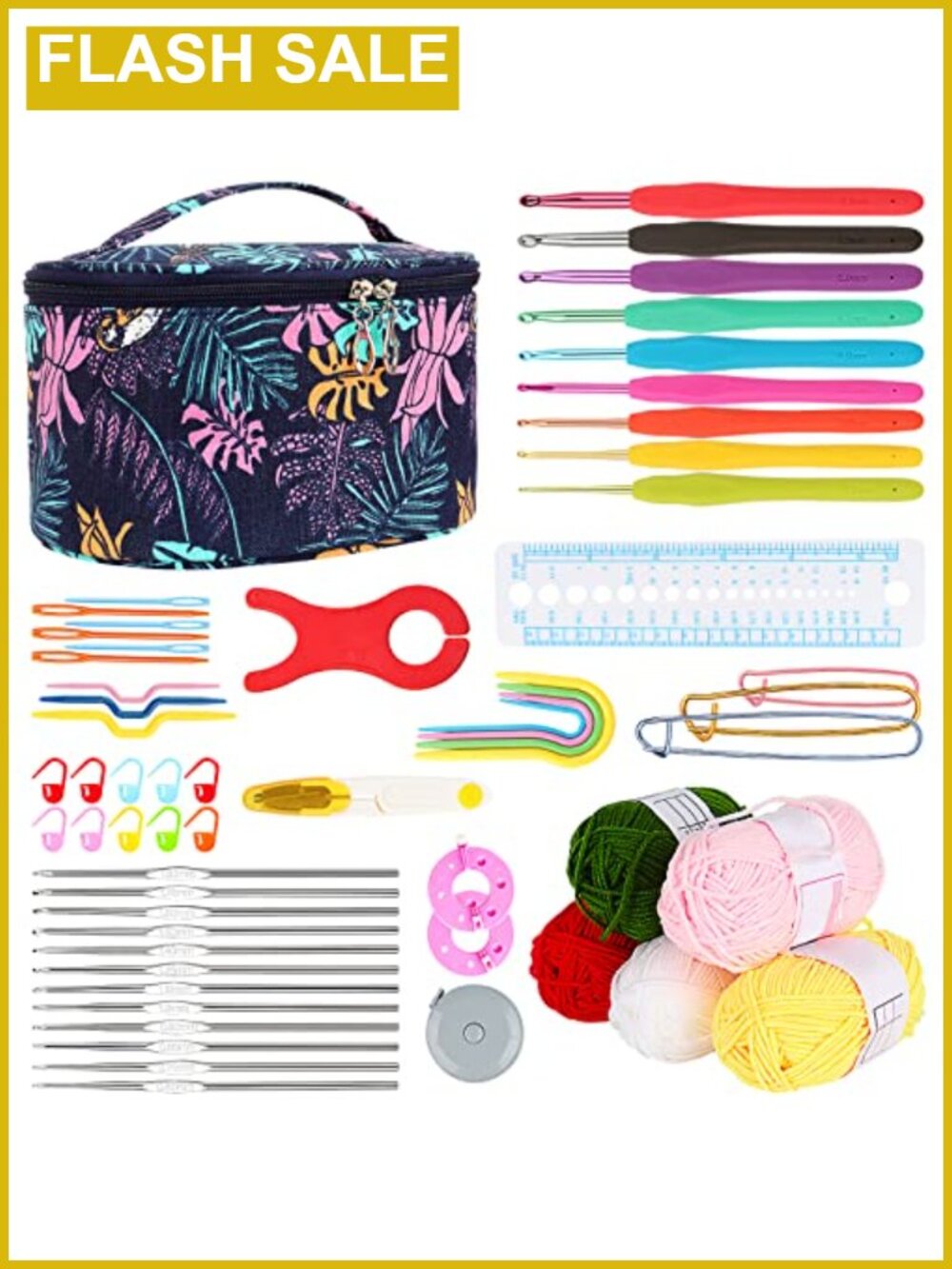 59 Pc Crochet Kit for Beginners Ergonomic Hooks Yarn Case Set